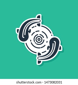 Blue Fish icon isolated on green background.  Vector Illustration
