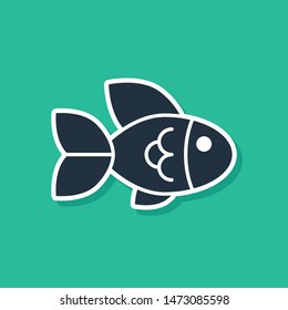 Blue Fish icon isolated on green background.  Vector Illustration