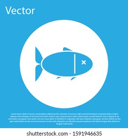 Blue Fish icon isolated on blue background. White circle button. Vector Illustration