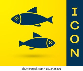 Blue Fish icon isolated on yellow background.  Vector Illustration