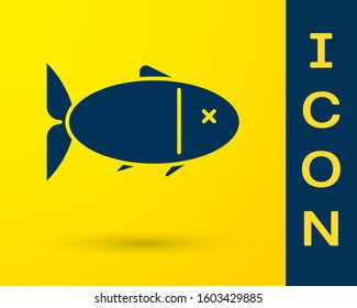 Blue Fish icon isolated on yellow background.  Vector Illustration