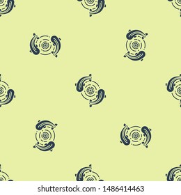 Blue Fish icon isolated seamless pattern on yellow background.  Vector Illustration