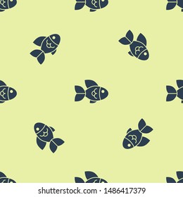 Blue Fish icon isolated seamless pattern on white background.  Vector Illustration