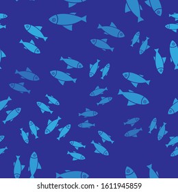 Blue Fish icon isolated seamless pattern on blue background.  Vector Illustration
