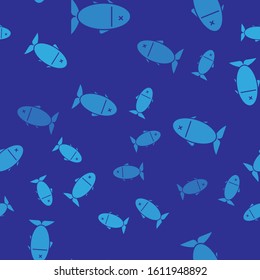Blue Fish icon isolated seamless pattern on blue background.  Vector Illustration