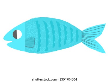 Blue fish icon - vector illustration with texture
