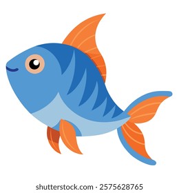 Blue Fish Illustration on White Background