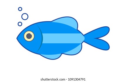 Blue fish. Isolated on white background. Vector illustration.