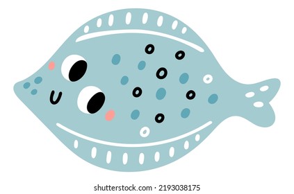 Blue fish. Kawaii ocean animal. Cute underwater fauna