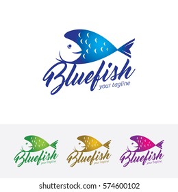 Blue fish logo design. Seafood and Fisherman logo concept. Vector logo template