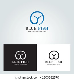 Blue fish logo design template. Vector illustration