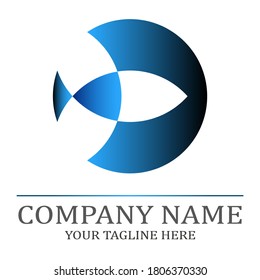Blue fish logo. The image was taken on a white background using a black to blue gradient.
