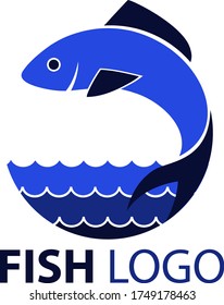 Blauer Fisch, Logo auf weißem Hintergrund, Fischdesign