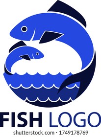 Blue fish logo on white background, fish design