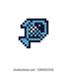 Blue fish logo pixel art style icon element design app, web, sticker. Isolated abstract vector illustration. Video game sprite. 