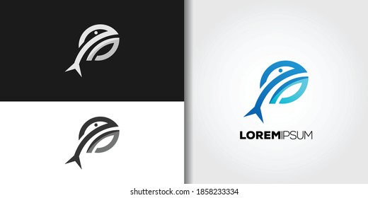 blue fish logo set idea template vector