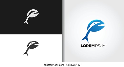 blue fish logo set idea vector template