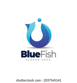Blue Fish Logo Template Design ,editable vector illustration