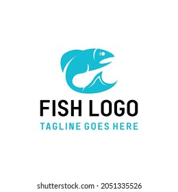 blue fish Logo vector design. modern seafood symbol icon graphic. fresh fishing emblem for Company and business