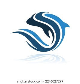 Icono del logotipo del pez azul Icono del vector Ilustración del signo en fondo blanco aislado