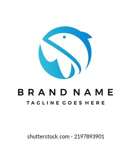 Logo del pez azul vector mariscos diseño de la tienda