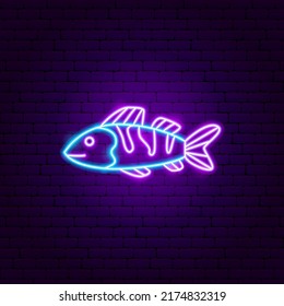 Signo de Neón de Pescado Azul. Ilustración vectorial de la promoción de la pesca.