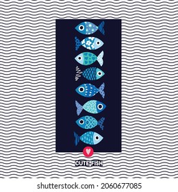 Blue fish. Nice postcard. Underwater world.