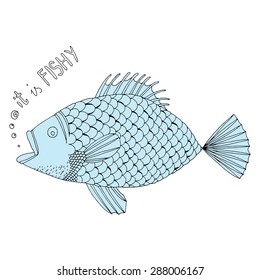 Blue fish on simple white background