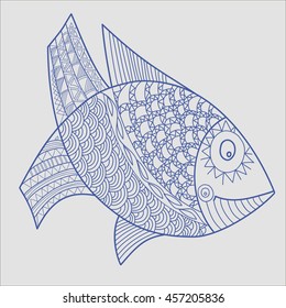the blue fish of ornaments on gray background
