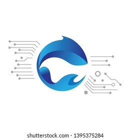 blue fish as a part of circuit board, vector