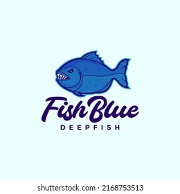 blue fish piranha with teeth logo design vector graphic symbol icon illustration creative idea