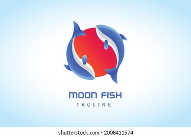 blue fish with red circle gradient logo company