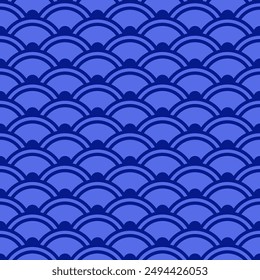 Blue fish scales Japanese style seamless pattern, Blue Wave oriental seamless pattern background fabric and wallpaper	
