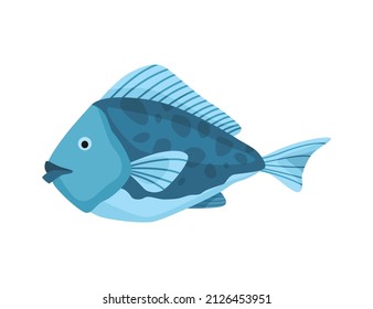 Blue fish - sea and ocean animal. Fauna character in flat cartoon style. Vector cute colorful object isolated on white background