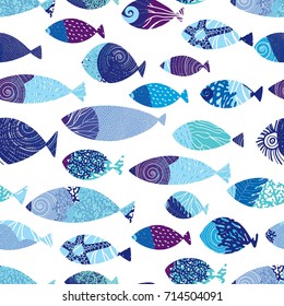 Blue Fish. Sea Seamless Pattern.