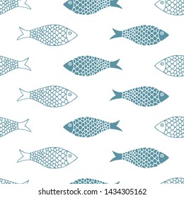 Blue fish seamless pattern. Cute kids design.