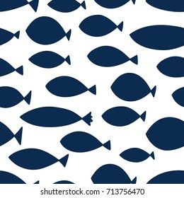 Blue fish.  Seamless pattern with cute fish. Sea background.