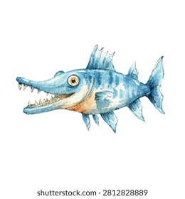 Blue fish with sharp teeth open
