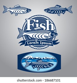 Blue fish sign and labels