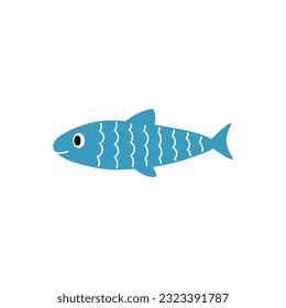 Blue Fish Silhouette. Smiling cartoon fish vector illustration