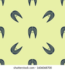 Blue Fish steak icon isolated seamless pattern on yellow background.  Vector Illustration