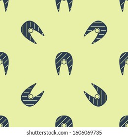 Blue Fish steak icon isolated seamless pattern on yellow background.  Vector Illustration