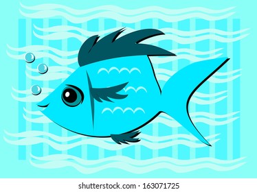 Blue Fish Surrounded by Blue