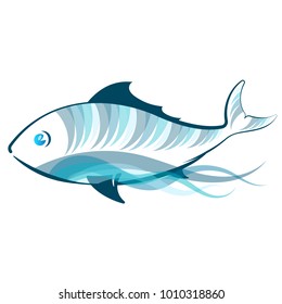 Blue fish swims on waves vector