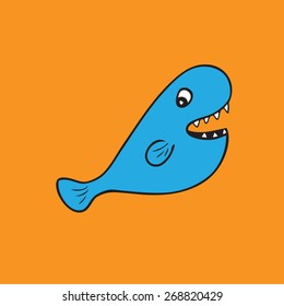 Blue fish teeth cartoon vector