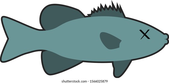 A blue fish that looks dead. The fish has x eyes. 