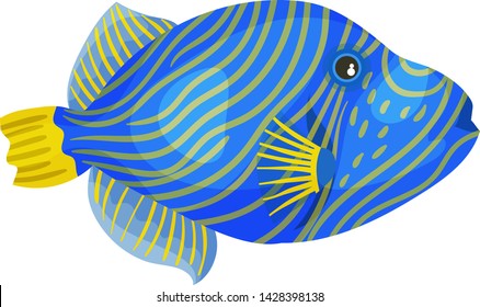 Blue fish with thin yellow stripes. Vector illustration on white background.