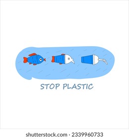 blue fish turns from ordinary to a plastic cup with a straw