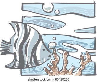 blue fish under the see made by simple traces