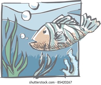 blue fish under the see made by simple traces